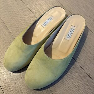 Barneys New York Sage Green Suede Mules Made in Italy Size 8